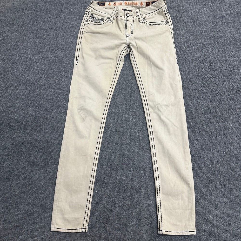 Rock Revival Jeans Womens Size 26 Cream Black Skinny Embellished TE8580S1R